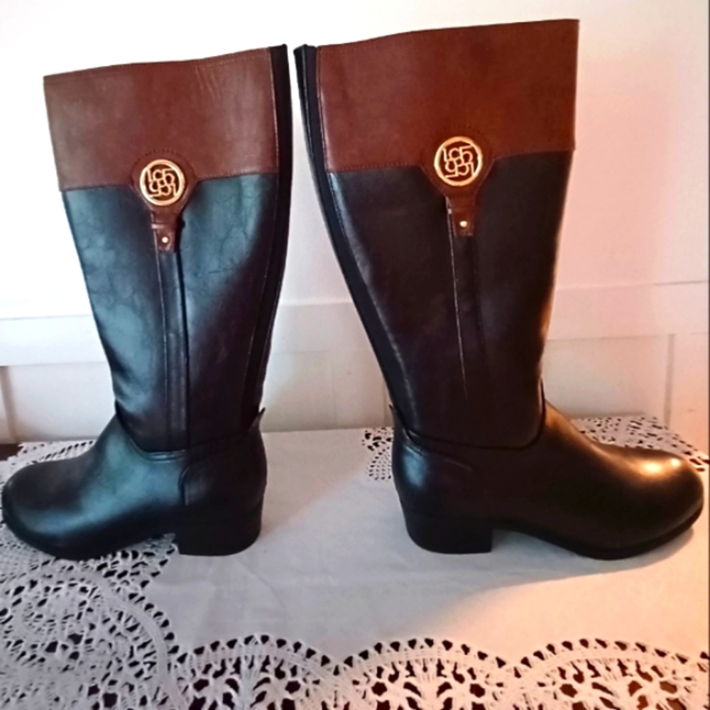 LIZ CLAIBORNE Equestrian Style  Boots Black Brown  Gold Detail Wide-leg 11W
